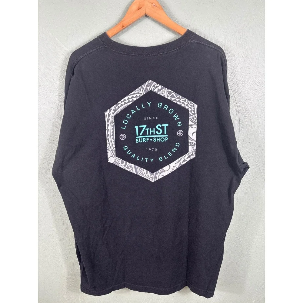 17th Street Surf Shop Long Sleeve T Shirt Men's‎ 2XL Black Locally Grown Graphic